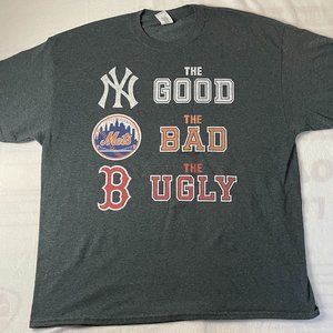 New York Yankees Mets Boston Red Sox T-Shirt The Good Bad Ugly Baseball Sz XL